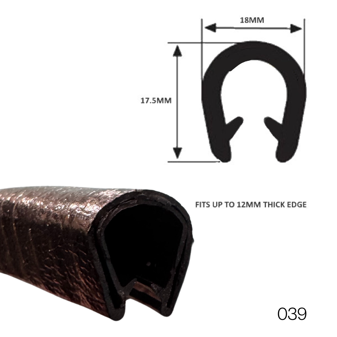 TSEC 039 PVC Wide Square edge Trim with Metal Insert and Self Grip - The Seal Extrusion Company LTD