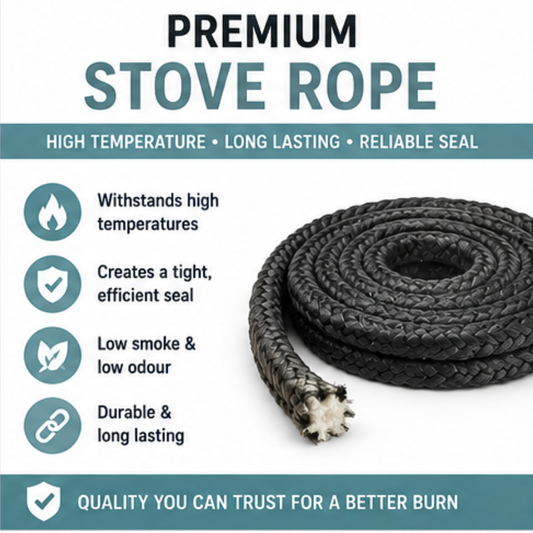 Fire Rope Seal – Soft Black Glass Fibre Stove Door Seal (550°C Heat Resistant)