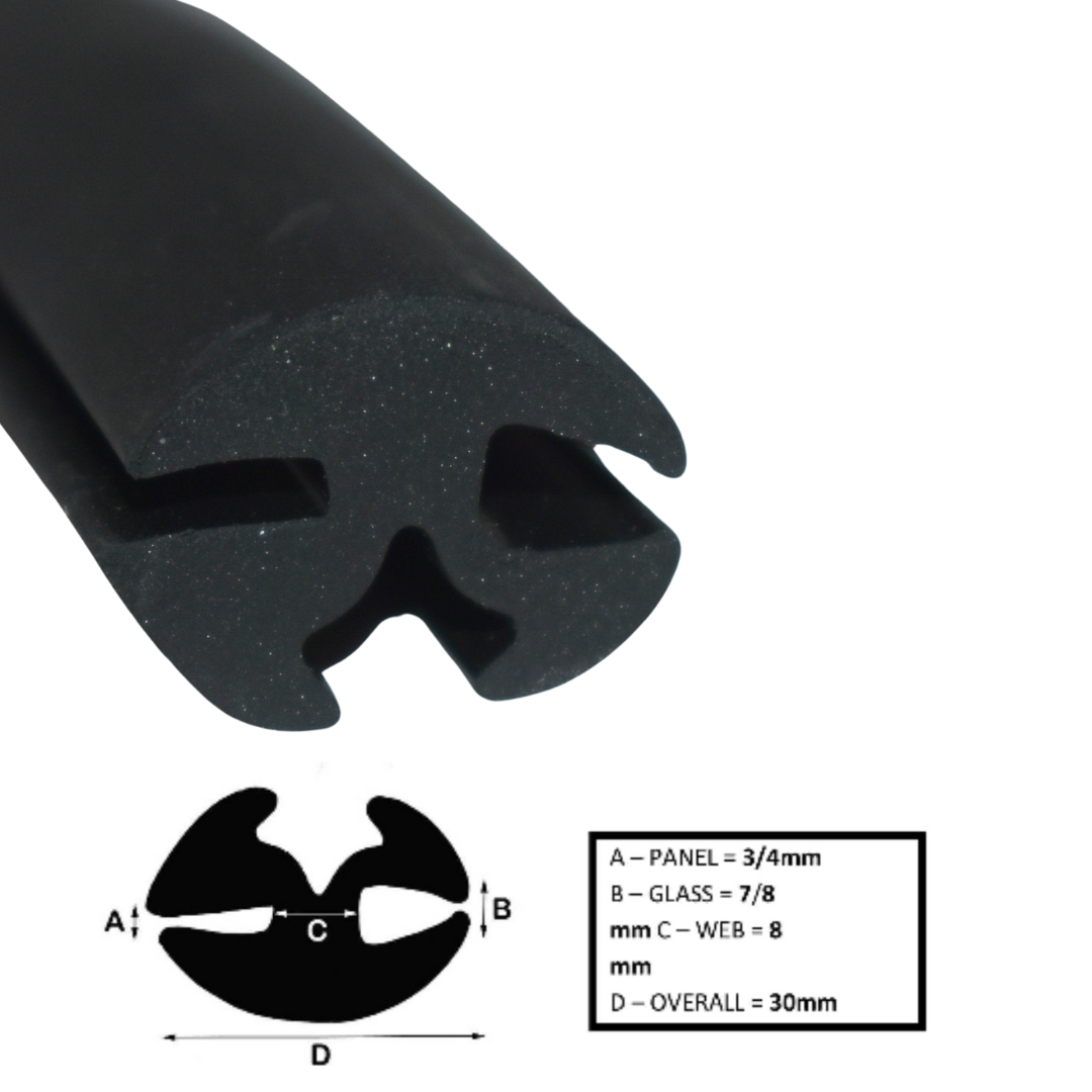 TSEC 6710 Glazing Rubber 8mm x 3/4mm - Complete With Filler Strip - The Seal Extrusion Company LTD
