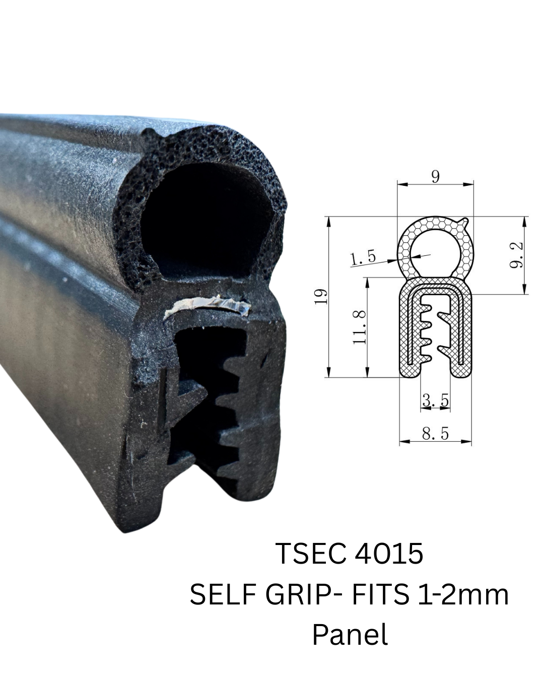 COR 4015 FLEXIBLE SELF GRIP RUBBER - TOP SEAL - Fits 1mm to 2mm - The Seal Extrusion Company LTD