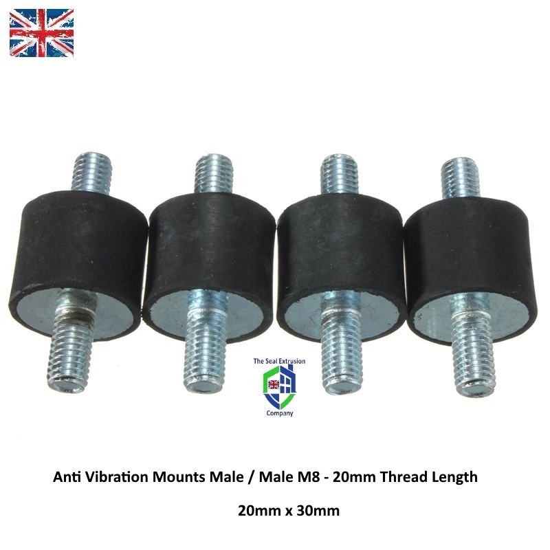 TESC205-12110 M8 Anti Vibration Rubber Bobbin Mounts Male/Male 30mm x 20mm Dia Long - The Seal Extrusion Company LTD