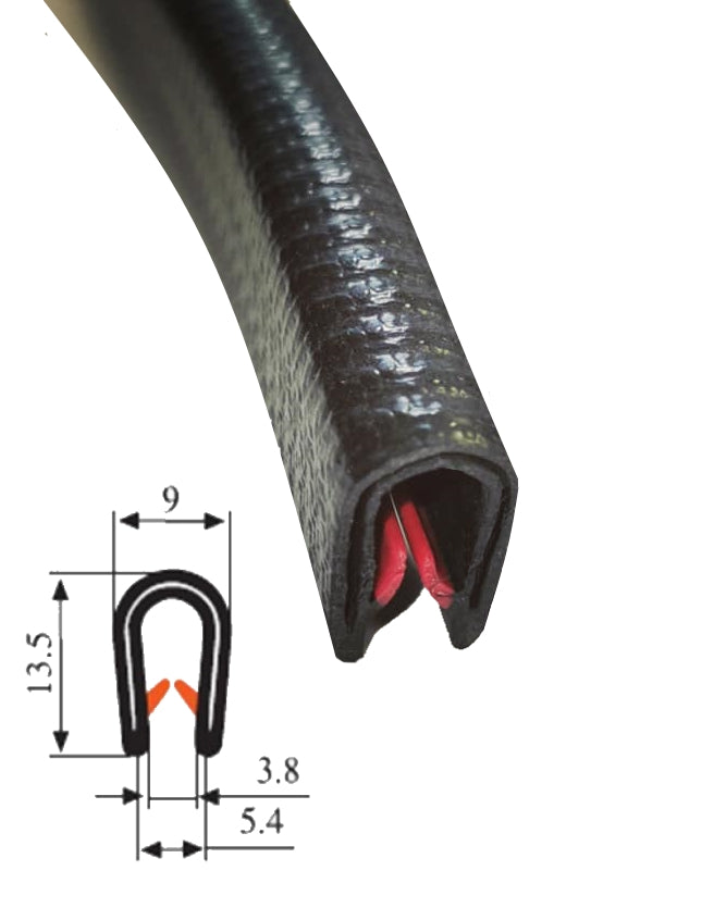 TSEC300001200 Black Edge Trim with Red Grip Fins - The Seal Extrusion Company LTD