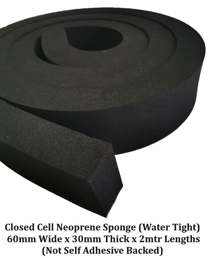 Closed Cell Neoprene Strips 60mm x 30mm x 2mtr Plain backed