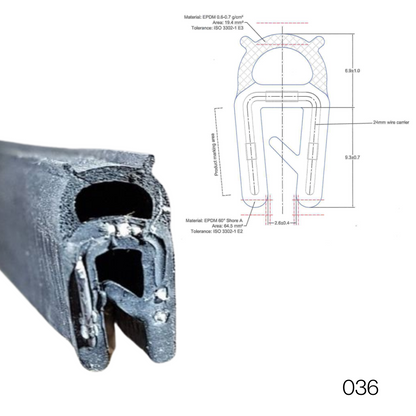 TSEC 036 PVC Small Black Finned Rubber Boot Seal Trim - The Seal Extrusion Company LTD