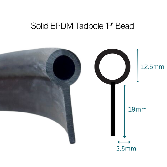 TSEC 149  Tadpole Section / Bead Profile Solid EPDM Rubber Extrusion – Flexible Rubber Profile (70° Shore, Per Metre or Coil) - The Seal Extrusion Company LTD