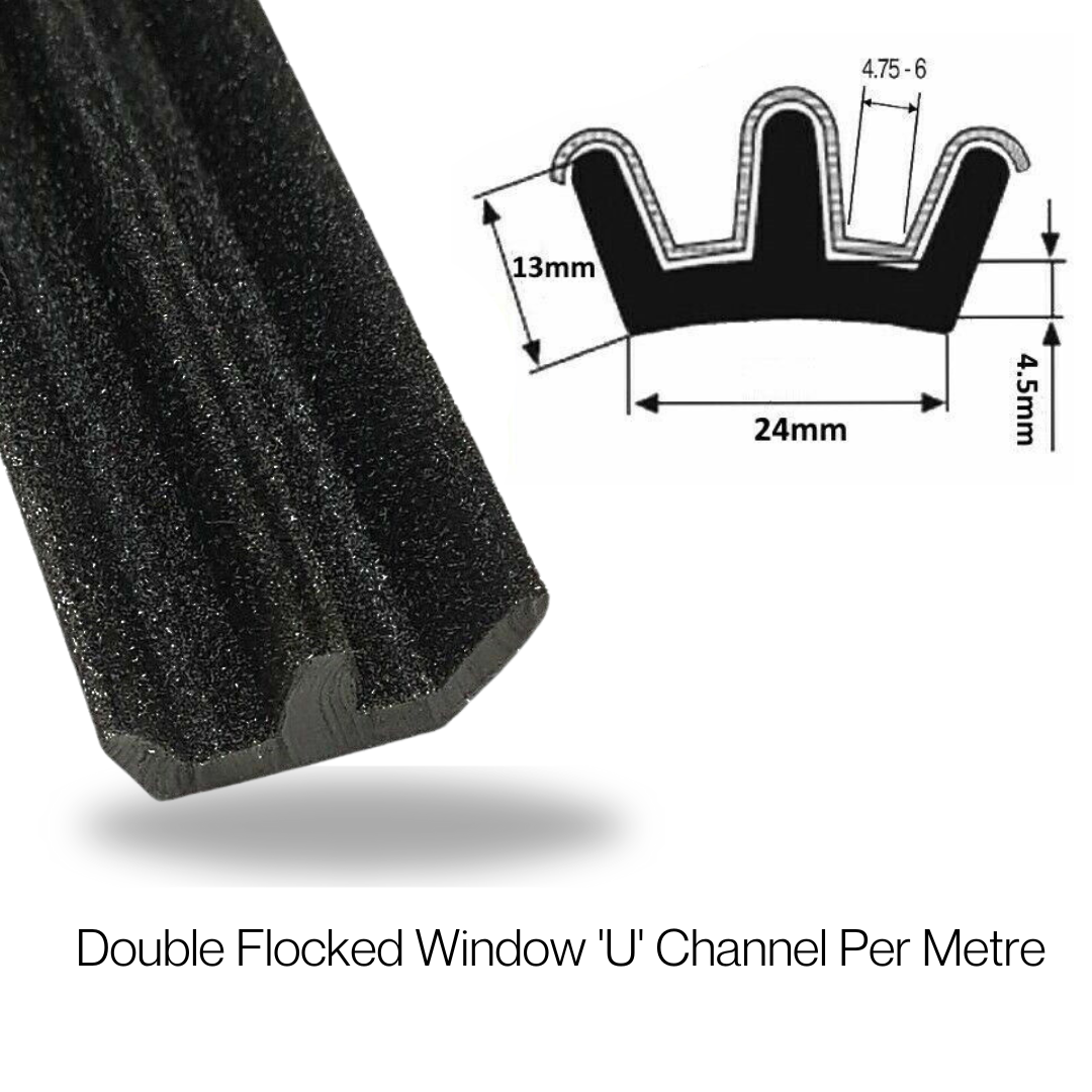 TSEC 2289 Flocked Black Double Window Channel – EPDM Rubber Glass Run Channel (4mm–6mm Glass) - The Seal Extrusion Company LTD