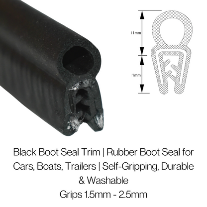 TSEC 2193 Black Rubber Boot Seal - 23mm x 10mm - Grips - 1mm to 2.5mm - The Seal Extrusion Company LTD