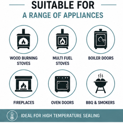 Fire Rope Seal – Soft Black Glass Fibre Stove Door Seal (550°C Heat Resistant)