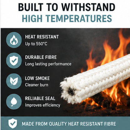 Fire Rope Seal – Soft Glass Fibre Stove Door Seal (550°C Heat Resistant) 50m Coil - The Seal Extrusion Company LTD