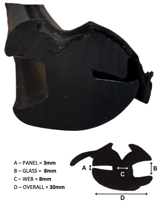 TSEC 6710 Glazing Rubber 8mm x 3/4mm - Complete With Filler Strip