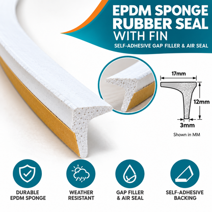 TSEC 016-  White EPDM Sponge Rubber Seal with Fin – Self-Adhesive Gap Filler & Air Seal - The Seal Extrusion Company LTD