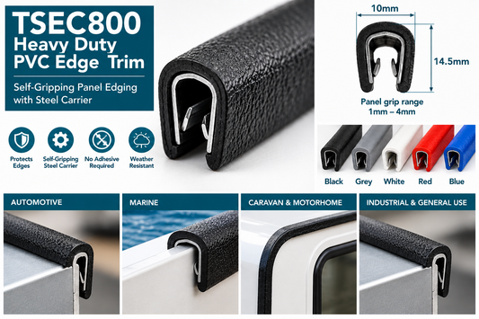 TSEC 800 Heavy Duty PVC Edge Trim – Self Grip Panel Edging (1mm–4mm Panel Fit)