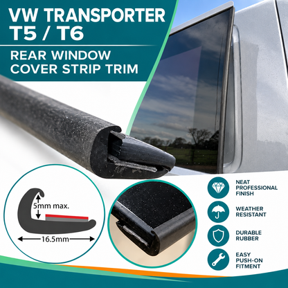 TSEC4002 VW Transporter T5 / T6 Rear Window Cover Strip Trim – EPDM Rubber Glass Seal (Length of 600mm) Panel Thickness up to 5mm. - The Seal Extrusion Company LTD