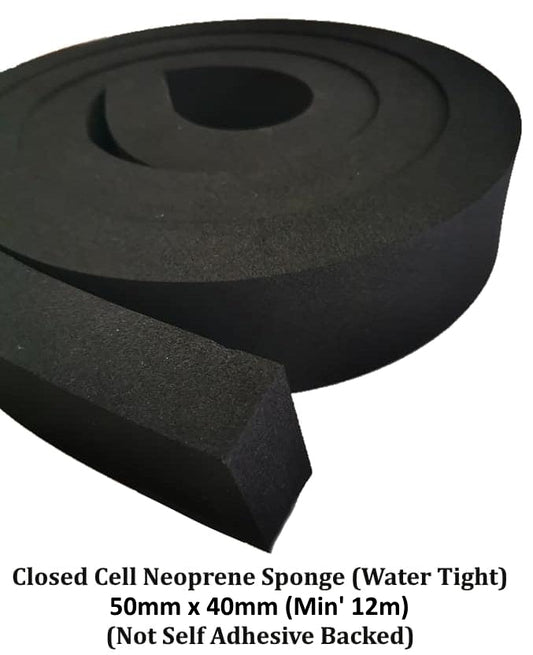 Closed Cell Neoprene Strips 50mm x 40mm 12m (2X6M LENGTHS)