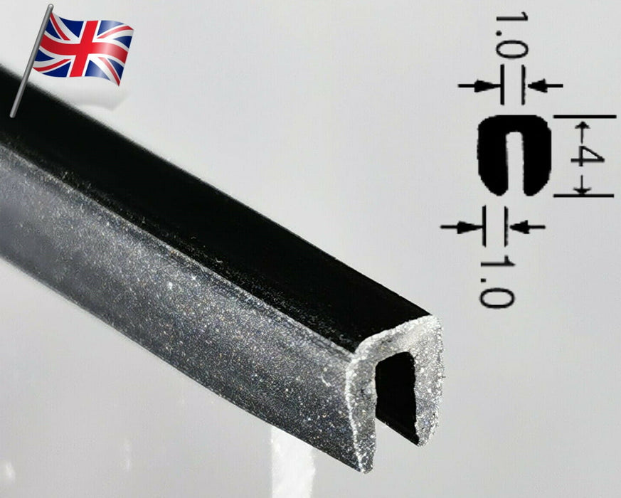 TSEC1490 Small Black U Channel Edging Trim Seal 4mm x 3mm fits up to 1mm - The Seal Extrusion Company LTD