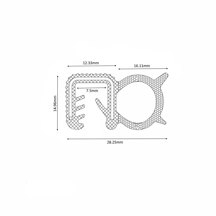 TSEC2218 MF Massey Ferguson Window rubber Profile Glass pane seal - The Seal Extrusion Company LTD