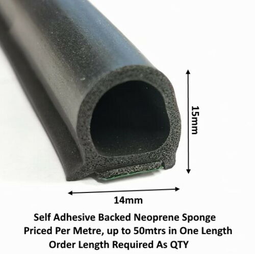 TSEC-KRS011 15mm x 14mm Self Adhesive Neoprene 'Eared' Rubber 'D' Section - The Seal Extrusion Company LTD