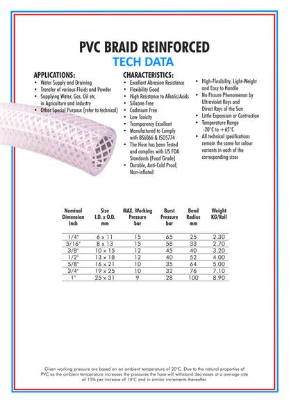 PVC HOSE Clear Flexible Reinforced Braided - Food Grade OIL / WATER - The Seal Extrusion Company LTD