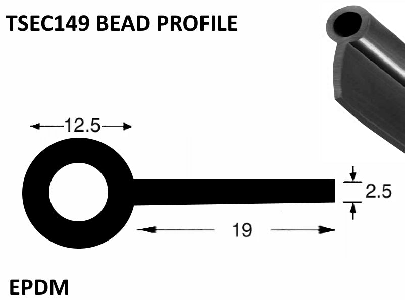 TSEC149 Solid Epdm Tadpole Section / Bead Profile - The Seal Extrusion Company LTD
